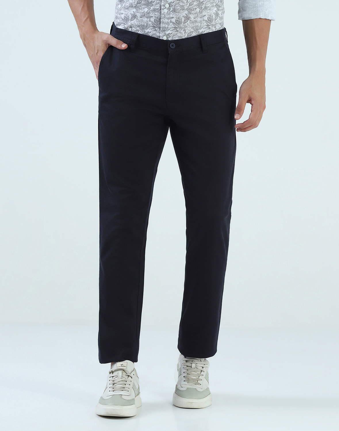 Image of THOMAS SCOTT Men Regular Fit Blue Cotton Blend Trousers