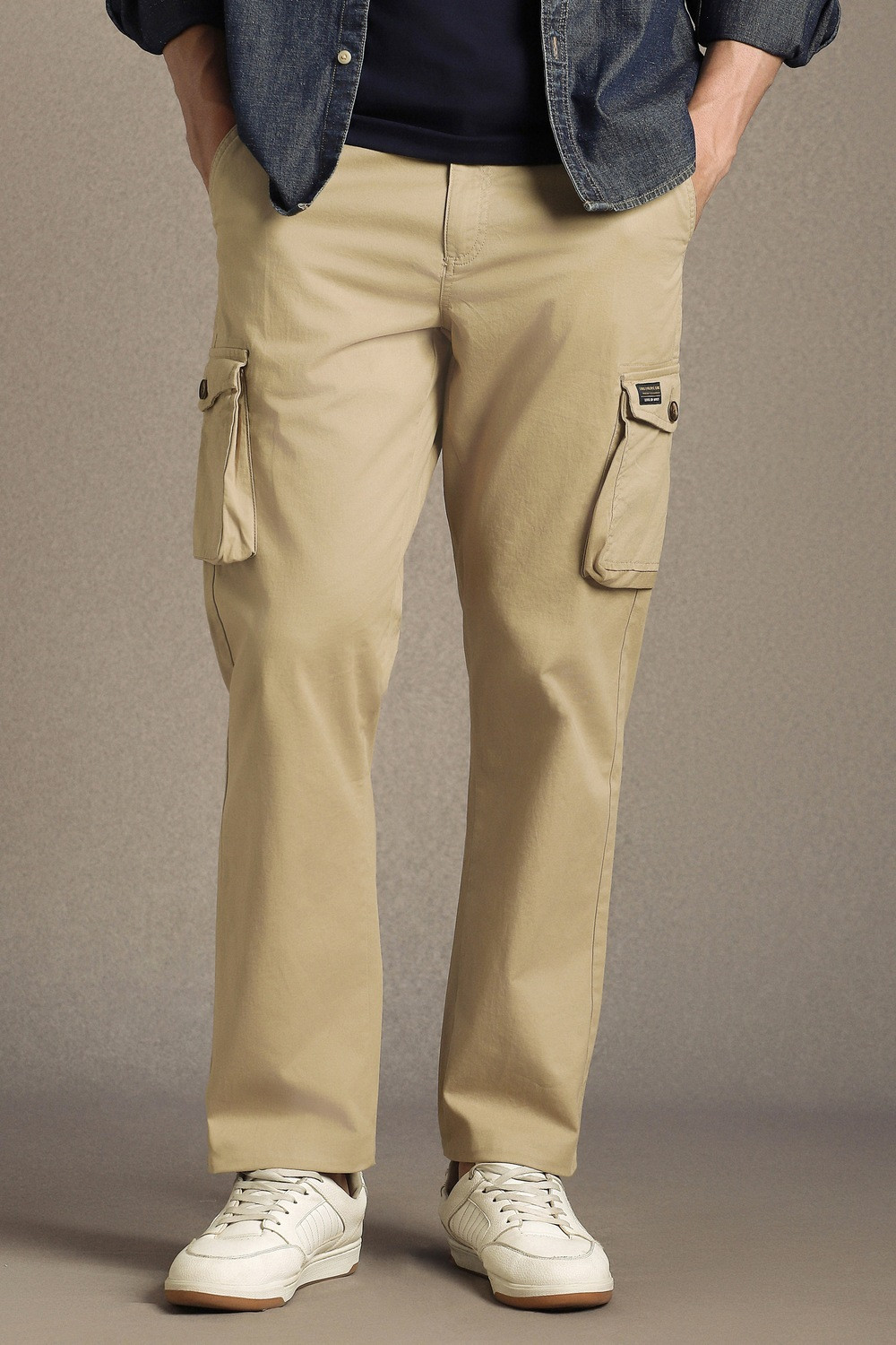 Image of Spykar Men Beige Pure Cotton Trousers