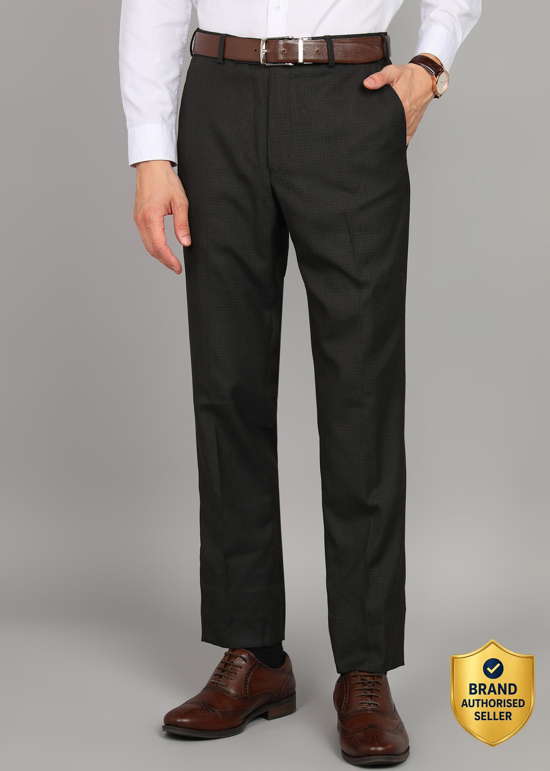 Image of PARK AVENUE Men Regular Fit Brown Polyester Trousers