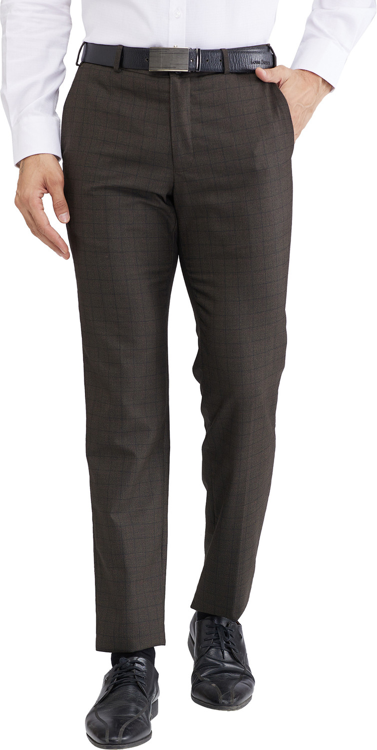 Image of Raymond Men Slim Fit Brown Viscose Rayon Trousers