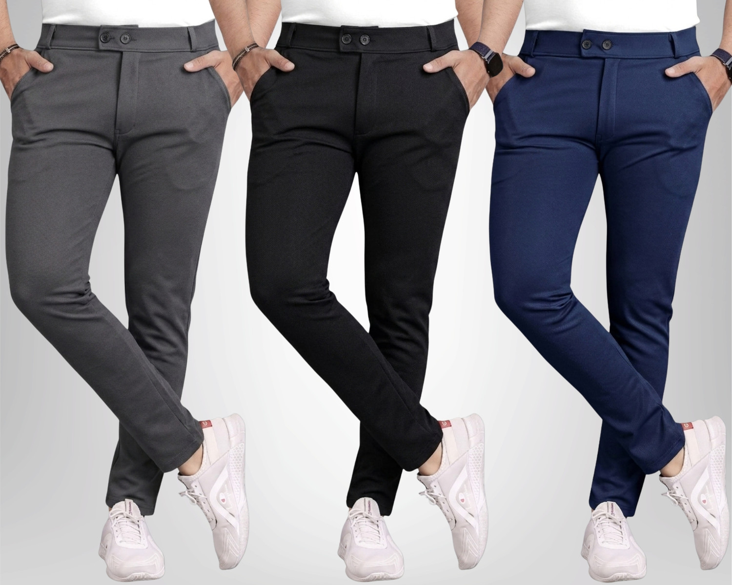 Chartou Pack of 3 Men Slim Fit Multicolor Lycra Blend Trousers - Image 1