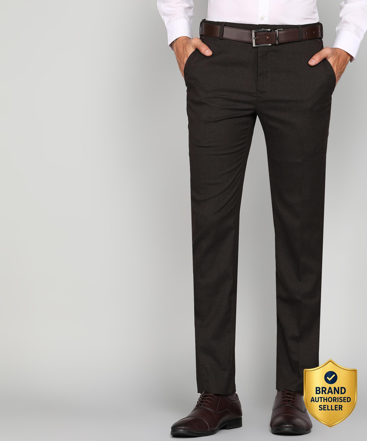 Image of Raymond Men Slim Fit Black Polyester Trousers