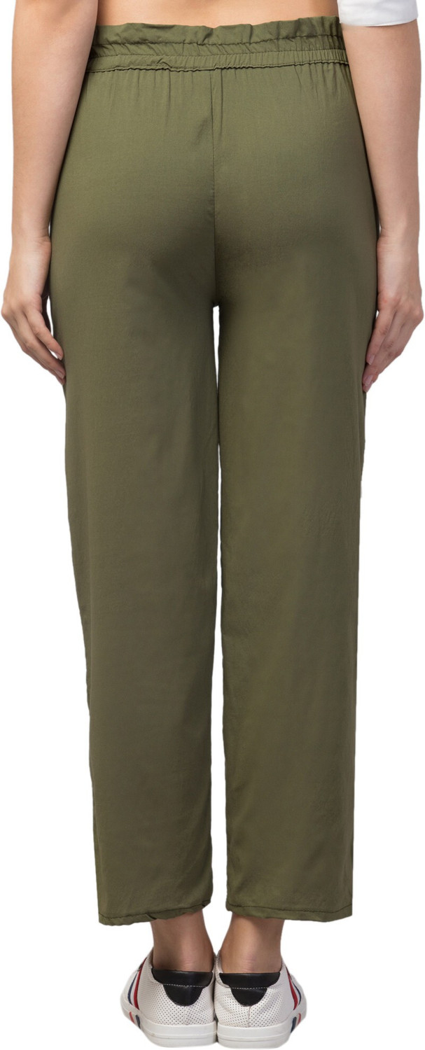 Image of clugenix Women Slim Fit Dark Green Cotton Blend Trousers