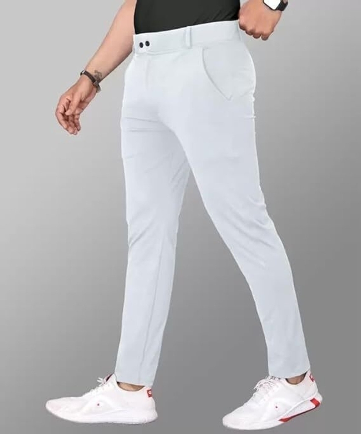 Image of GIBBONTE Pack of 2 Men Slim Fit Blue, White Lycra Blend Trousers