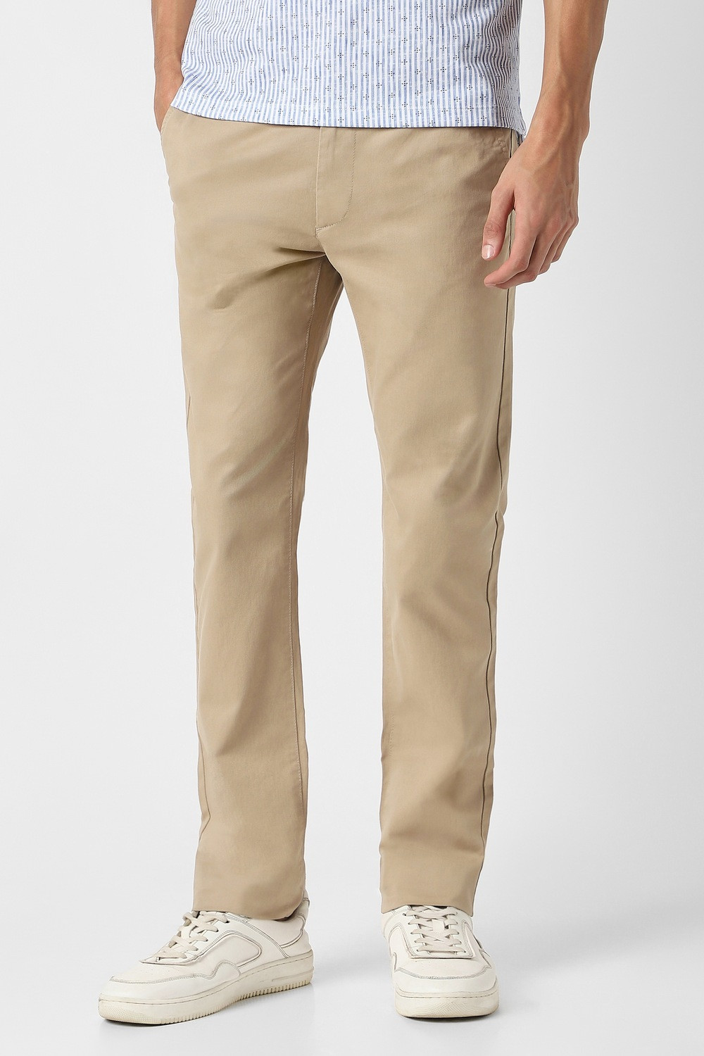 Image of PARX Men Slim Fit Beige Cotton Blend Trousers