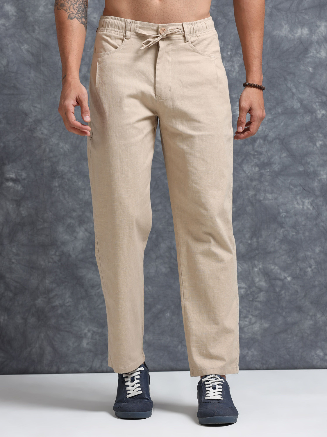 Bellaciao Clothings Co Men Cream Linen Trousers - Image 1