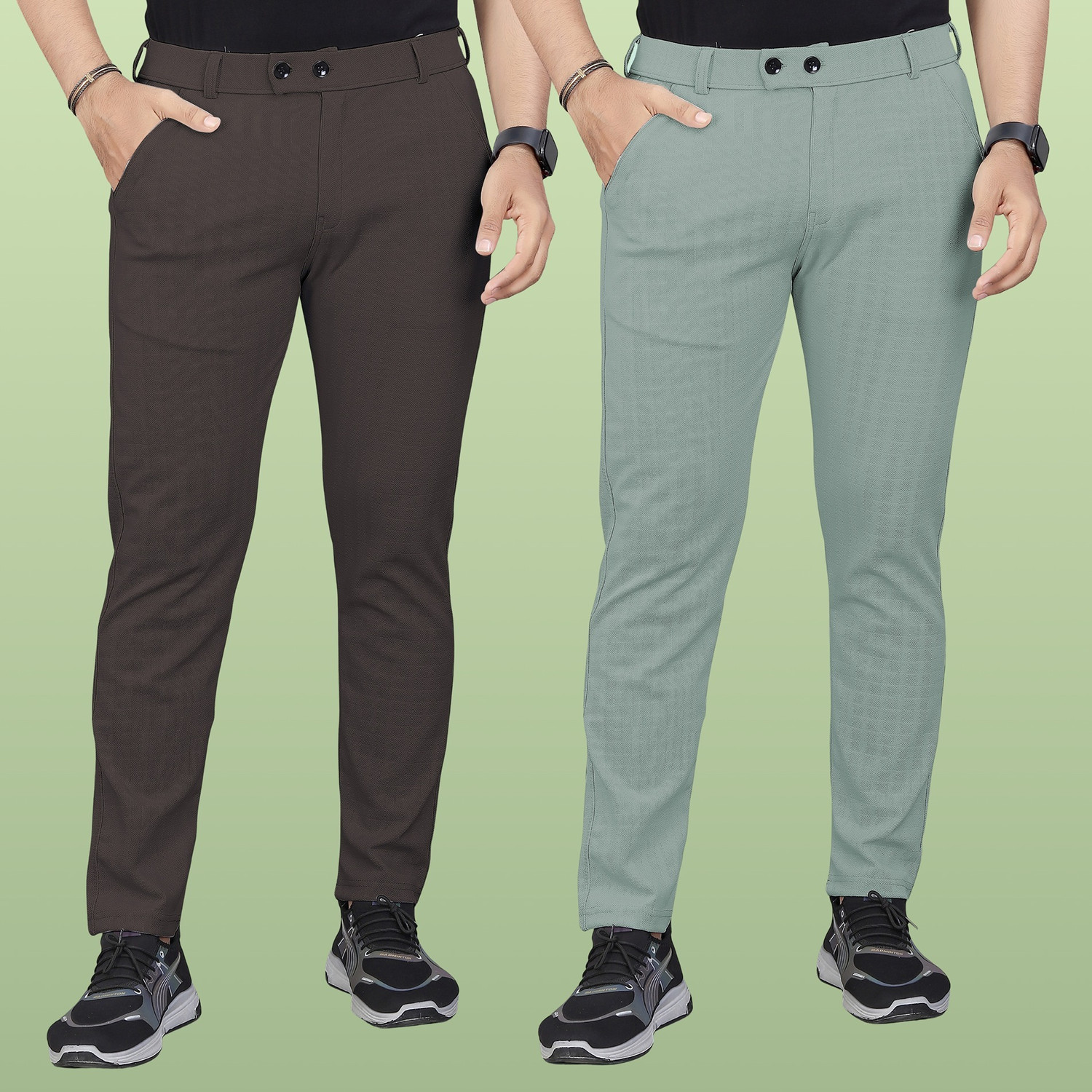 Image of Roadster Men Regular Fit Beige Cotton Blend Trousers