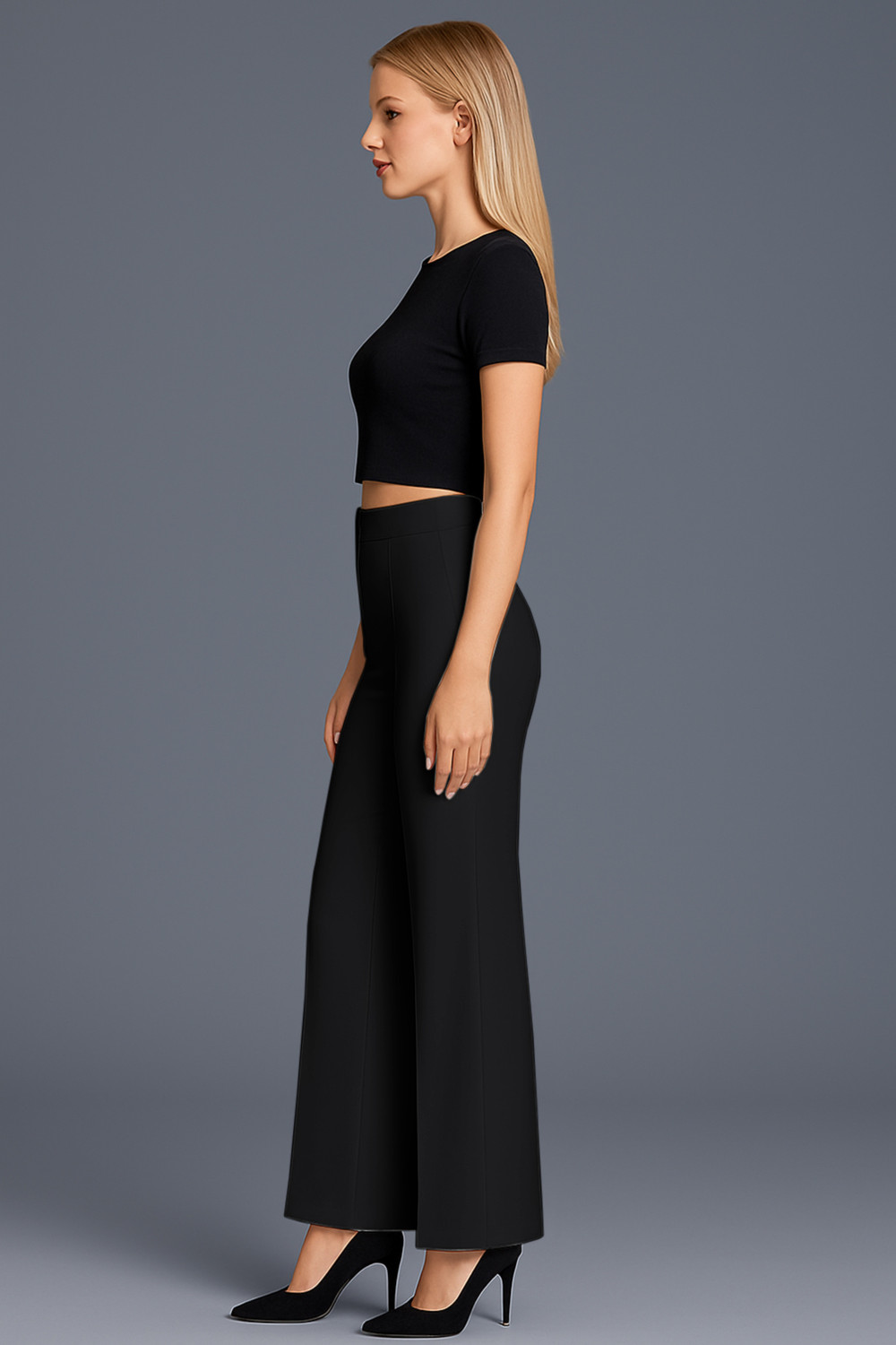 Image of SWADESI STUFF Women Straight Fit Black Cotton Blend Trousers