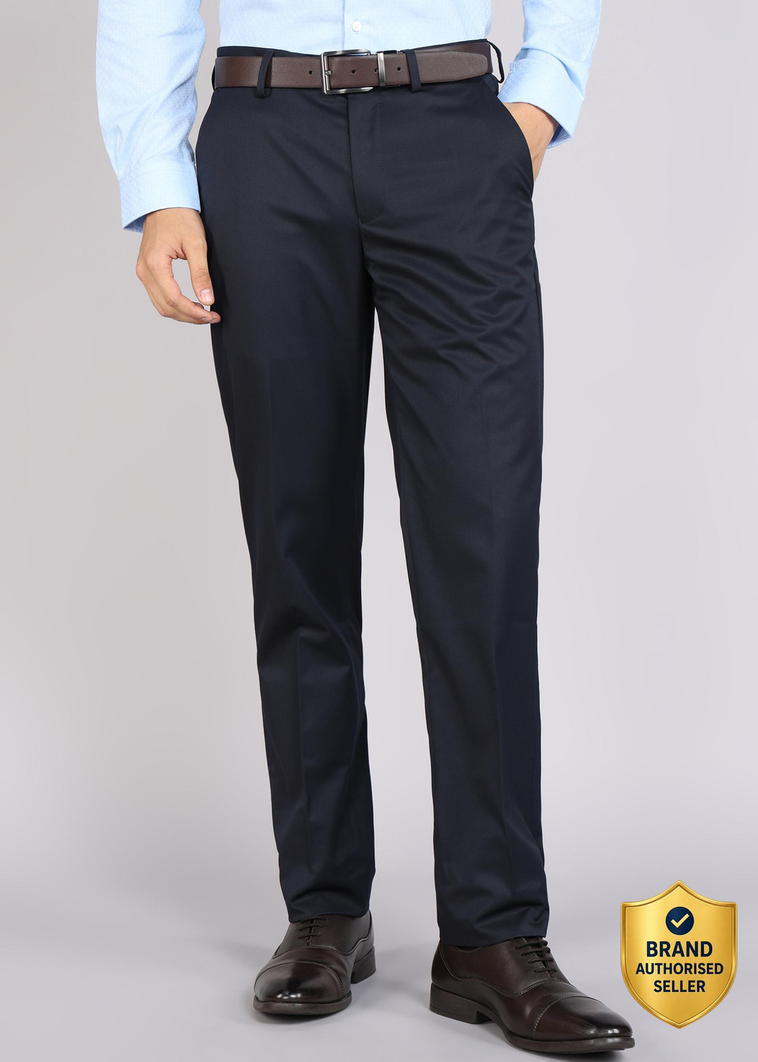 Image of LOUIS PHILIPPE Men Regular Fit Black Viscose Rayon Trousers