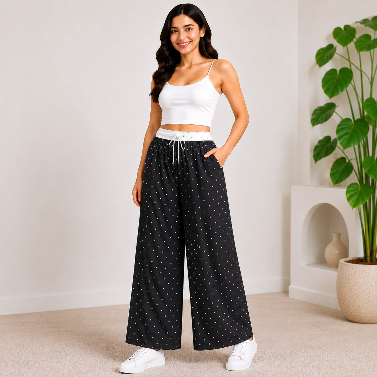 Image of haniya fashion Women Flared Black Polyester Trousers