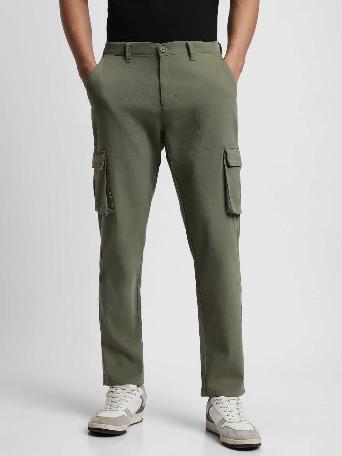 Image of Dennis Lingo Men Slim Fit Light Green Pure Cotton Trousers