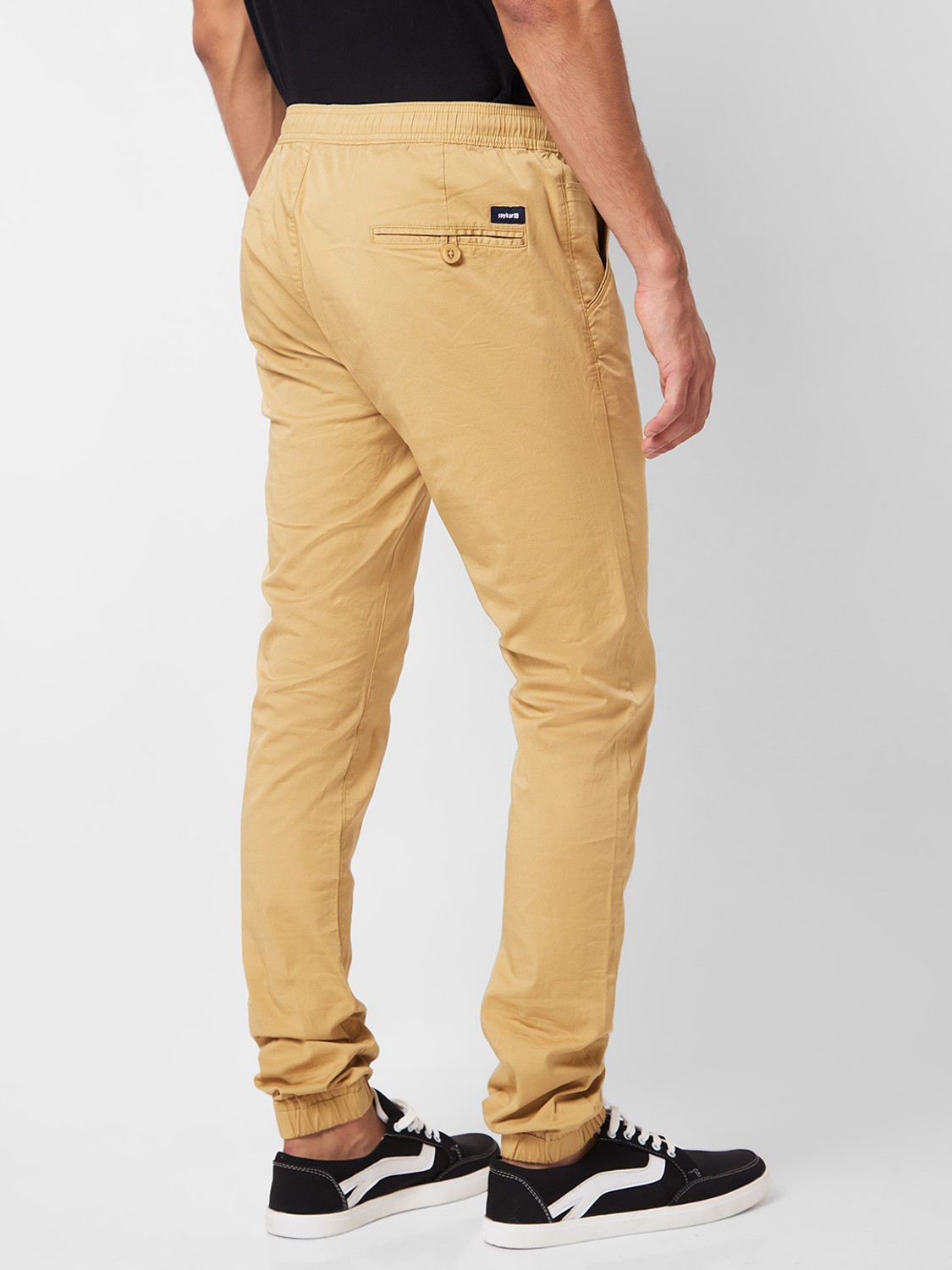 Image of Spykar Men Khaki Lycra Blend Trousers