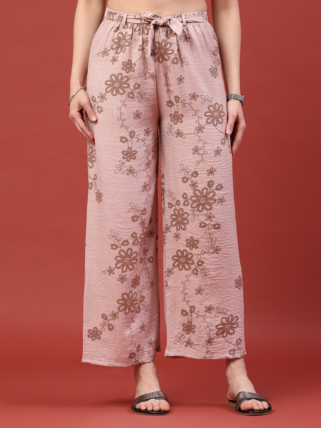 V-MART Women Relaxed Multicolor Cotton Blend Trousers - Image 1