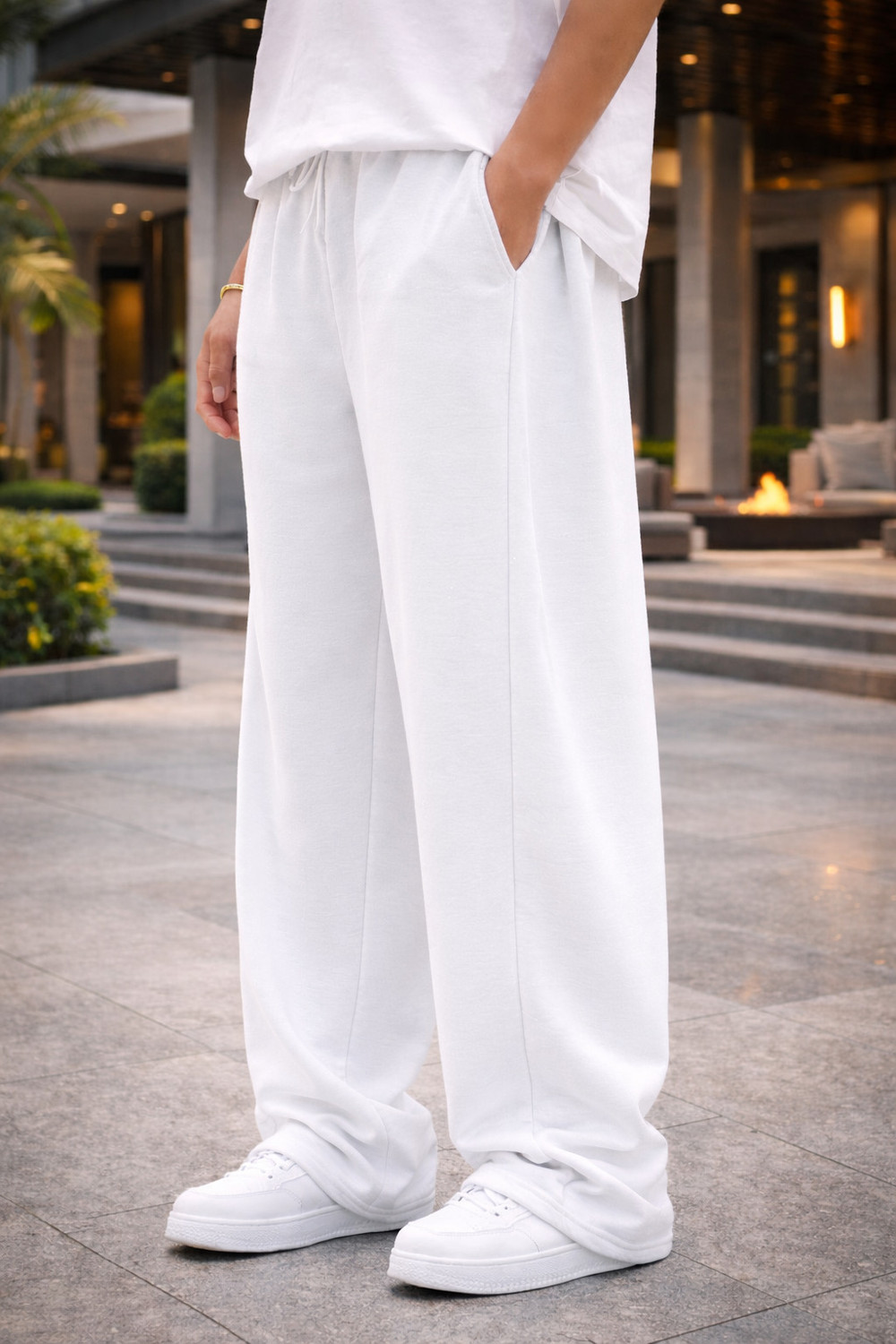 Image of VELVET ROOTS Men Loose Fit White Cotton Blend Trousers