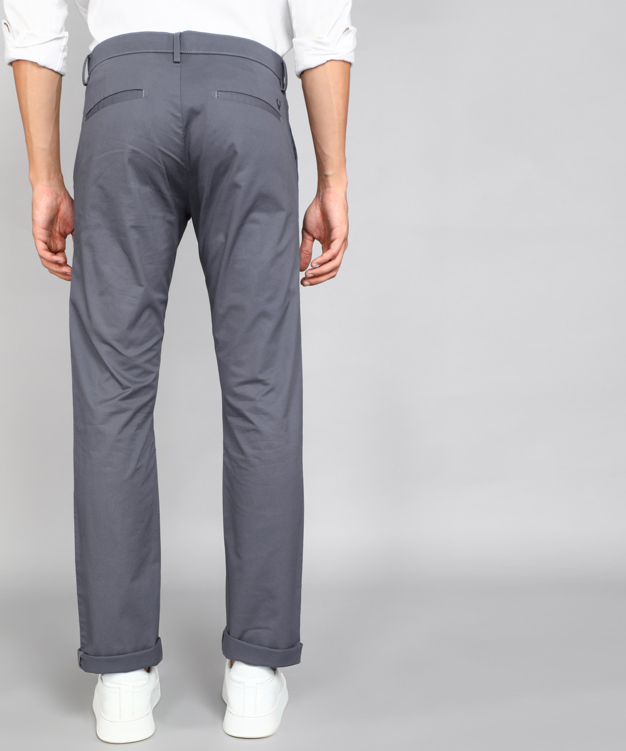 Image of Allen Solly Men Regular Fit Grey Cotton Blend Trousers