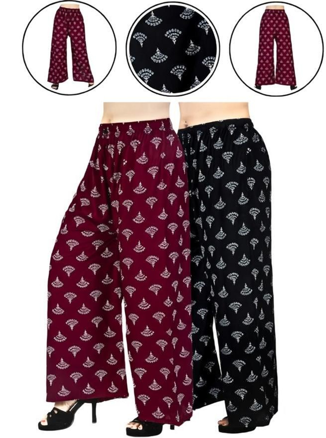 Image of SARA COLLECTION Pack of 3 Women Loose Fit Multicolor Lycra Blend Trousers