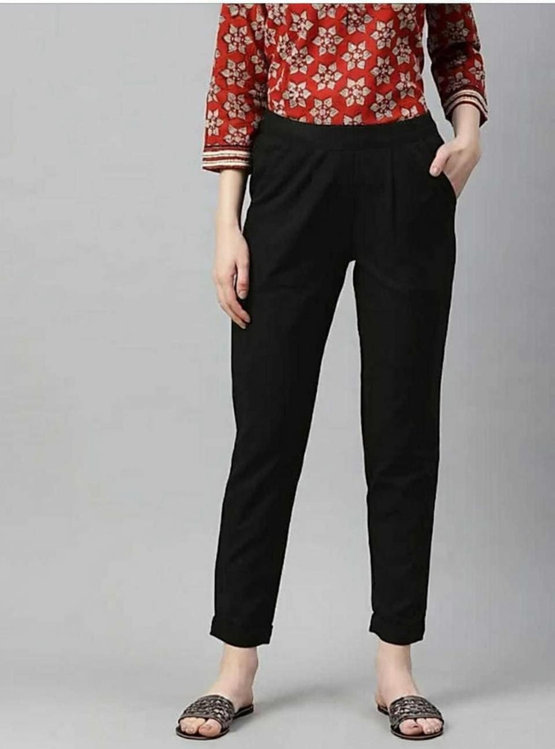 Image of Riya Collections Women Regular Fit Black Cotton Blend Trousers