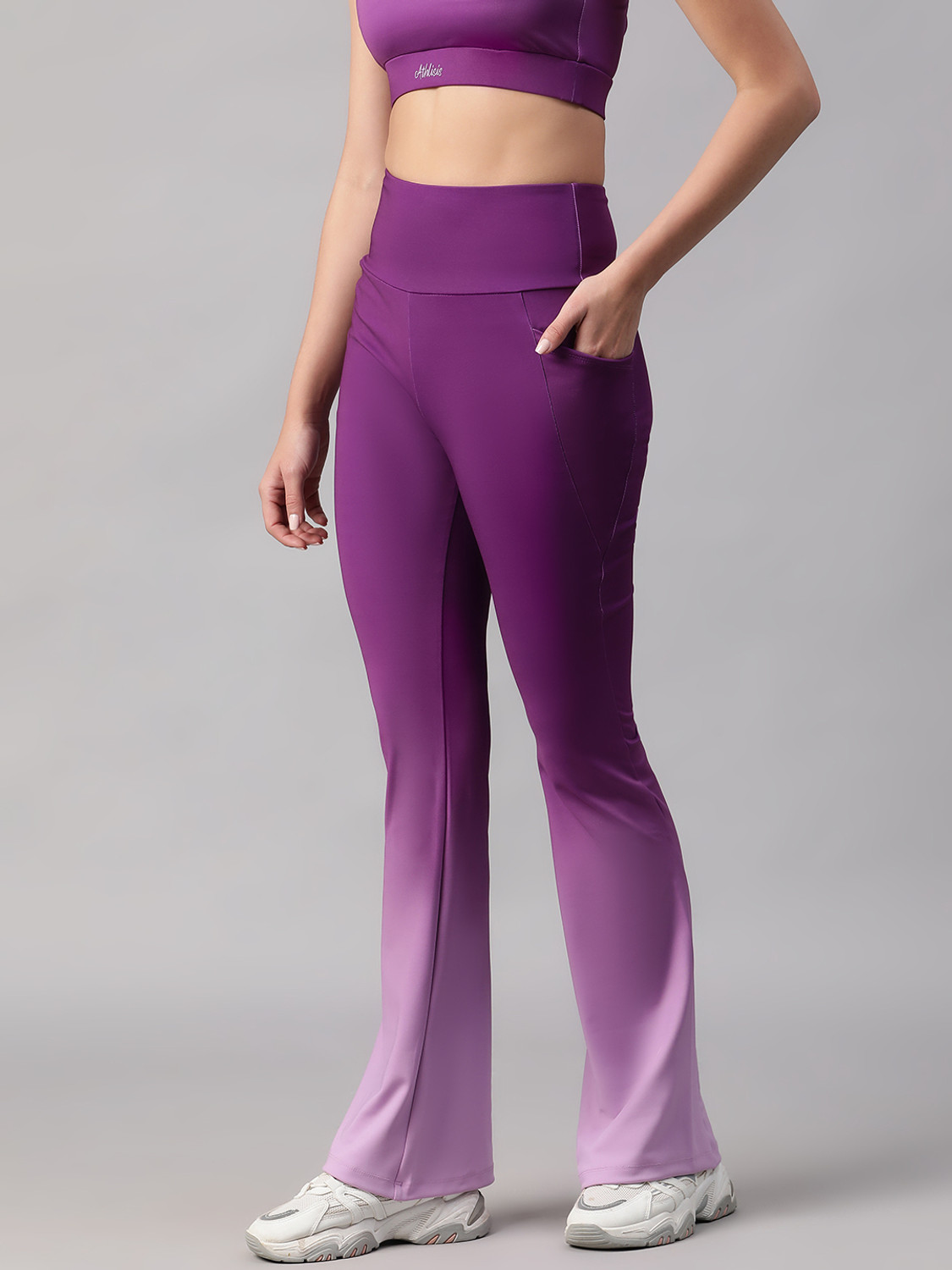 Image of IMPERATIVE by NEU LOOK Women Flared Pink Lycra Blend Trousers