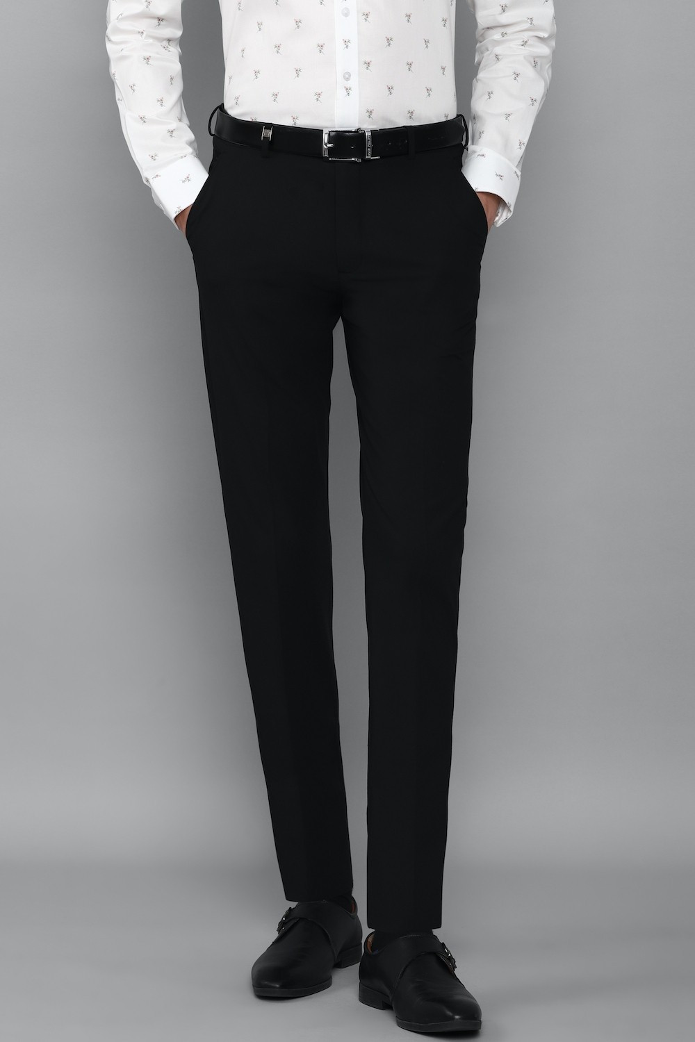 Image of LOUIS PHILIPPE Men Slim Fit Grey Viscose Rayon Trousers