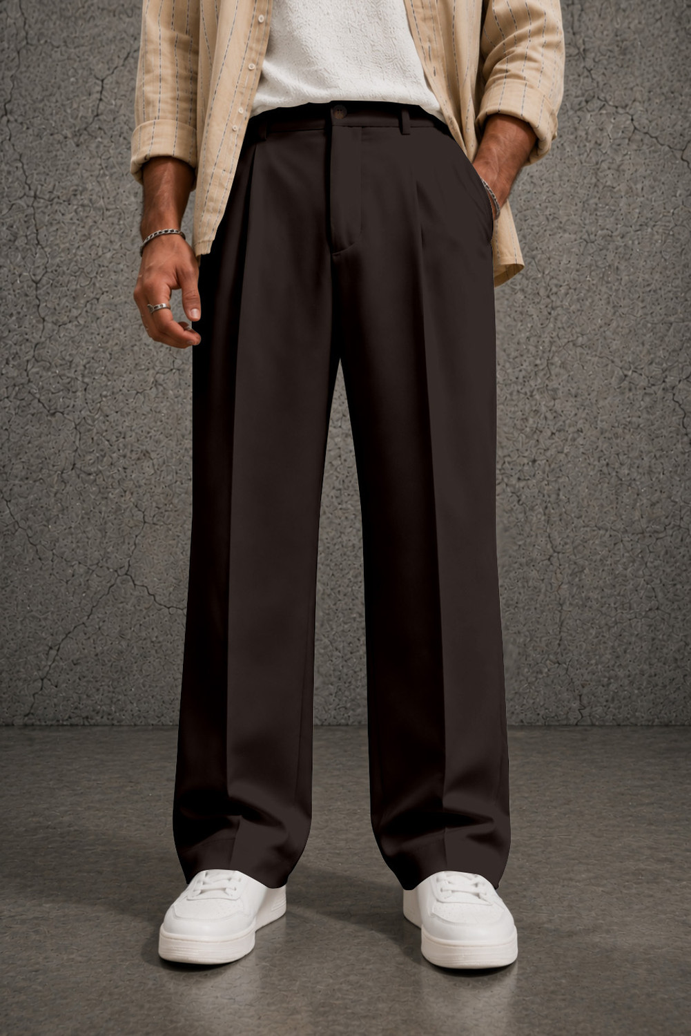 FTX Men Loose Fit Brown Lycra Blend Trousers - Image 1