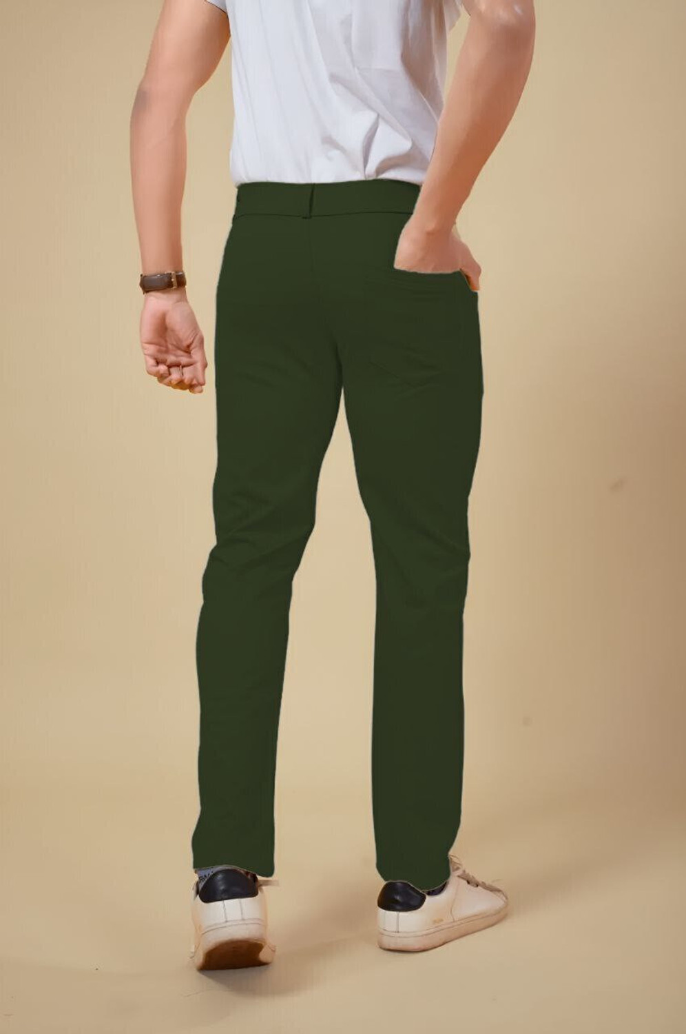 Image of Marmic Fab Men Comfort Fit Green Lycra Blend Trousers