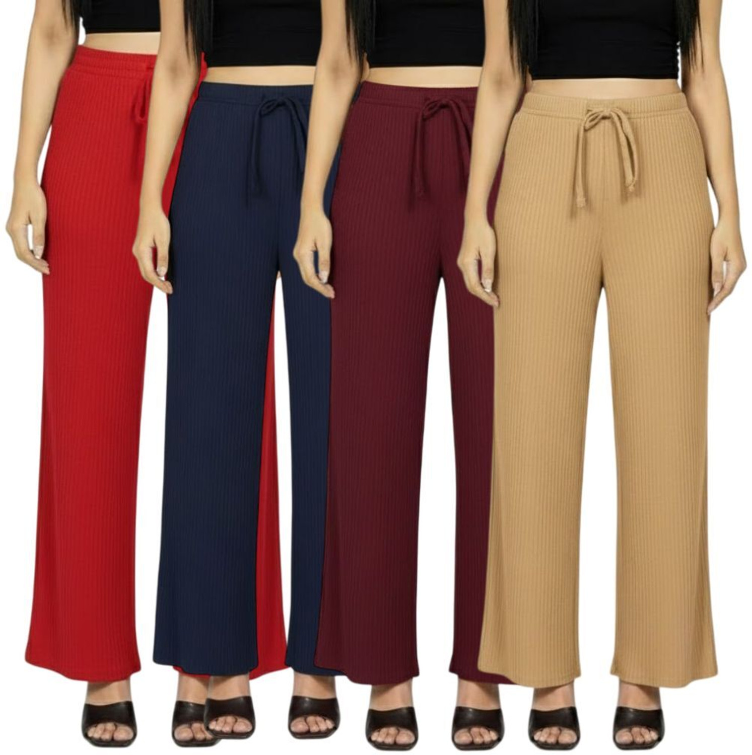 Image of VSPCreation Pack of 3 Women Regular Fit Multicolor Lycra Blend Trousers