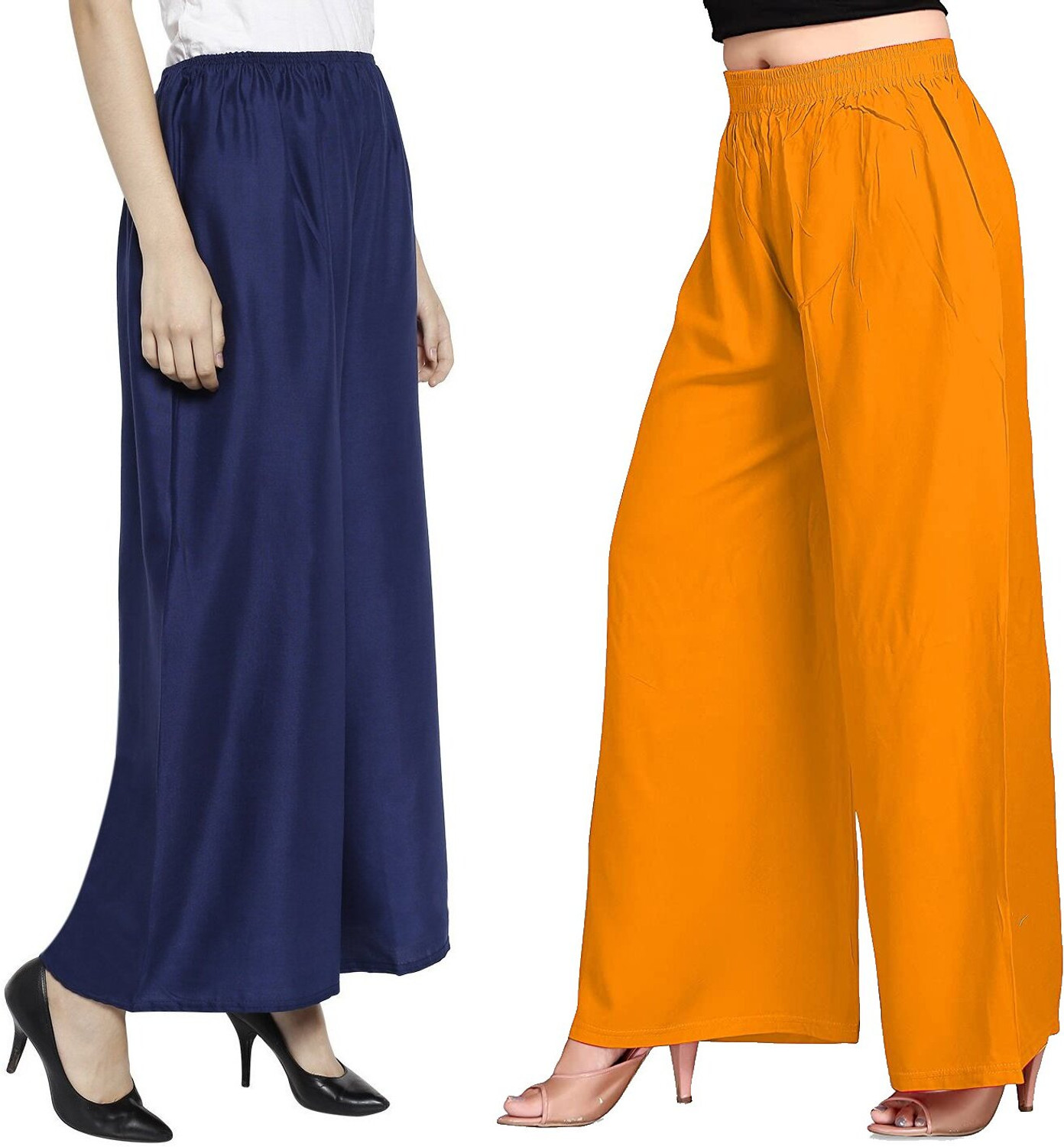 Image of shakshi Women Flared Blue Cotton Blend Trousers