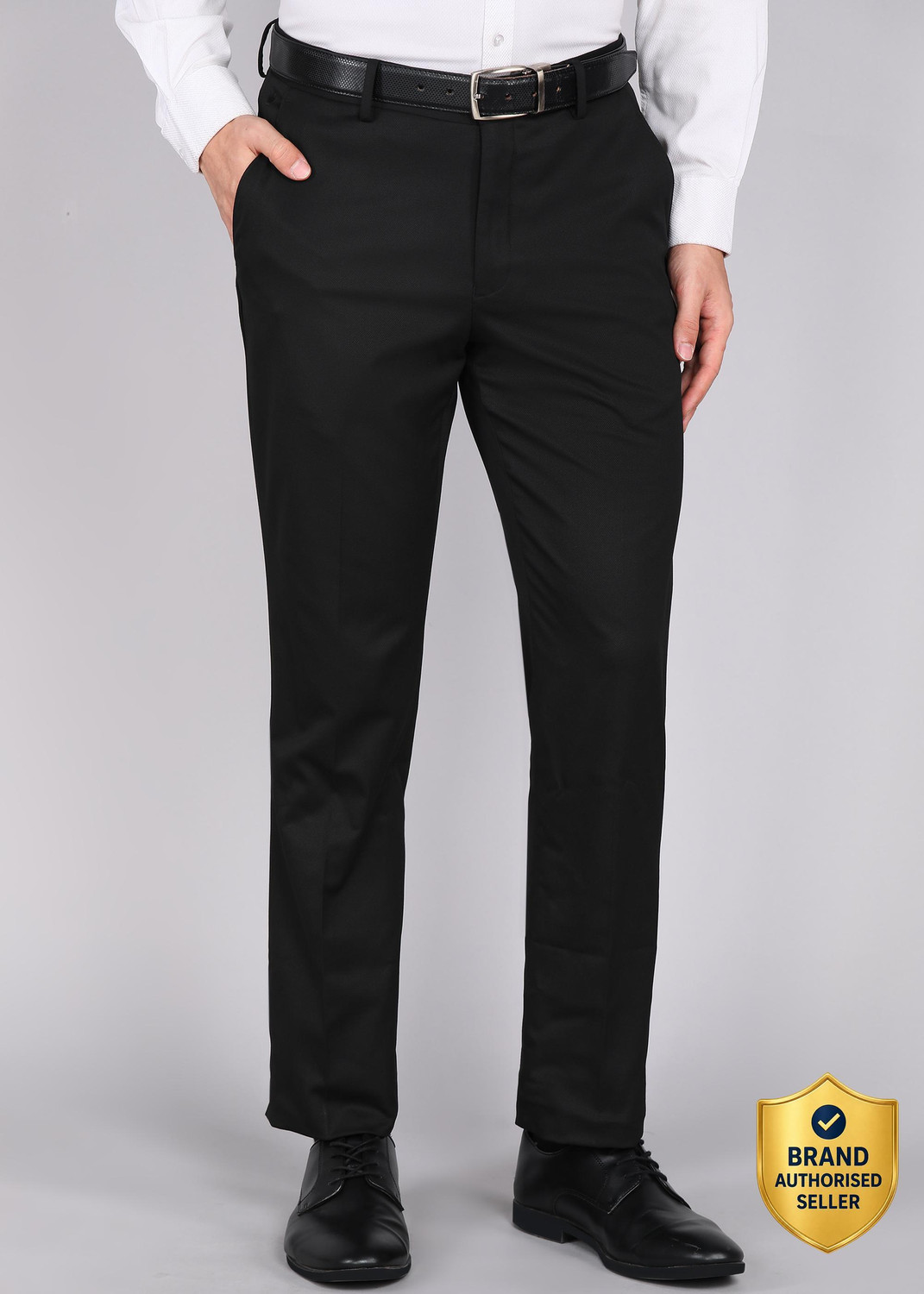 Image of LOUIS PHILIPPE Men Regular Fit Black Viscose Rayon Trousers