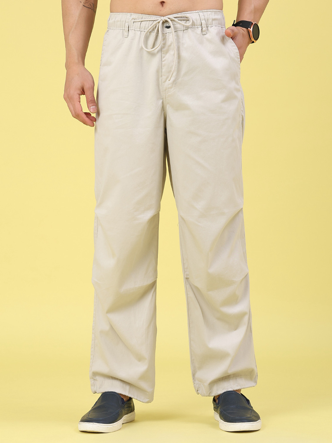 Image of Roadster Men Regular Fit Brown Polyester Trousers