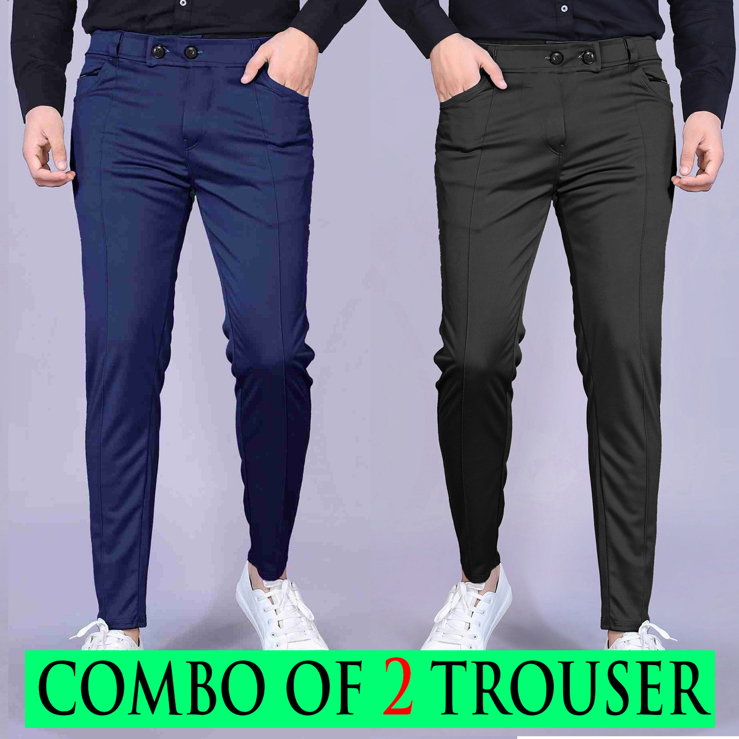 Image of Roadster Men Relaxed Multicolor Cotton Blend Trousers