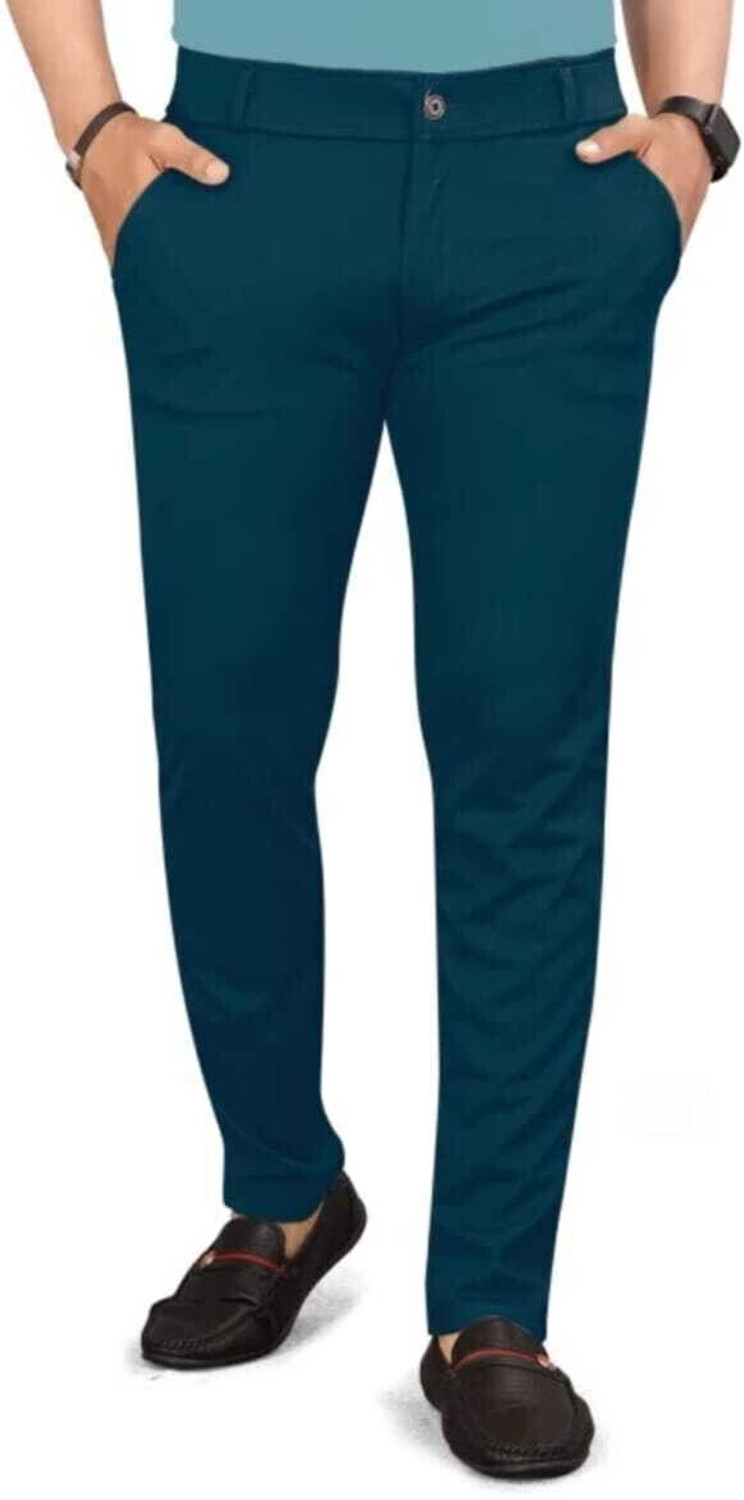 Image of Shamzah Men Regular Fit Light Blue Polycotton Trousers