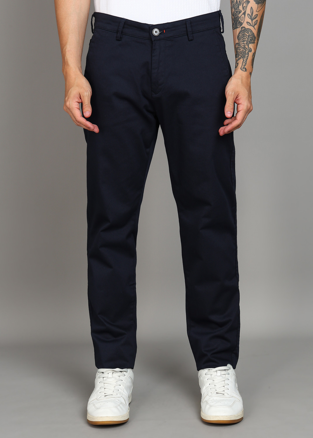 Image of KILLER Men Slim Fit Grey Cotton Blend Trousers