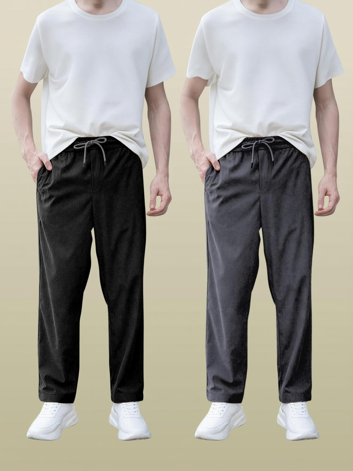 Image of Roadster Men Relaxed Multicolor Cotton Blend Trousers