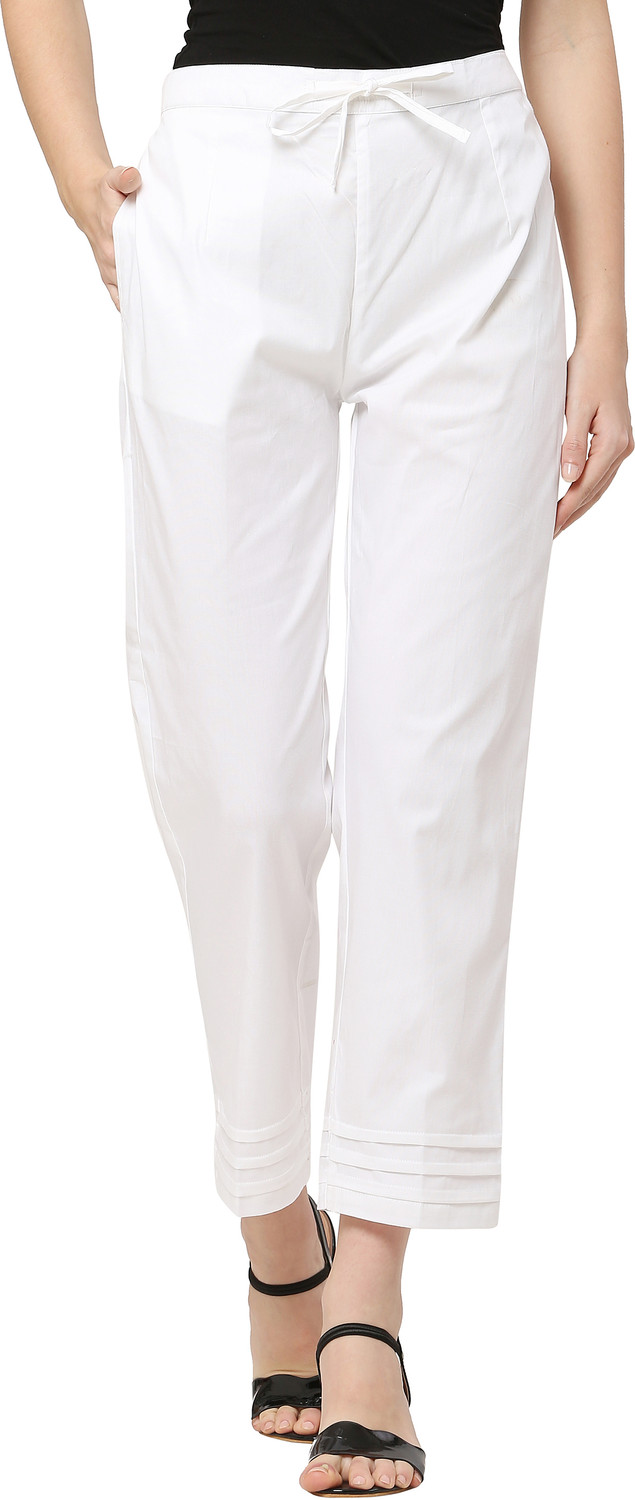 Image of Shopbering Women Straight Fit White Cotton Blend Trousers
