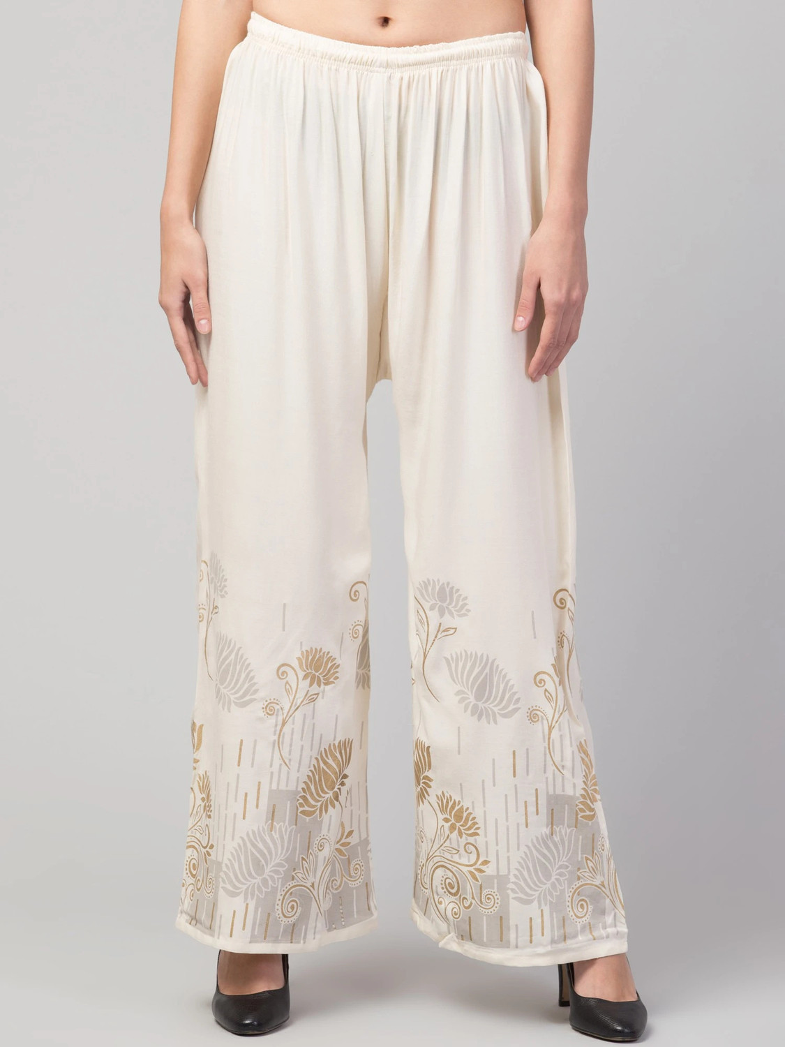Image of shakshi Women Flared Blue Cotton Blend Trousers