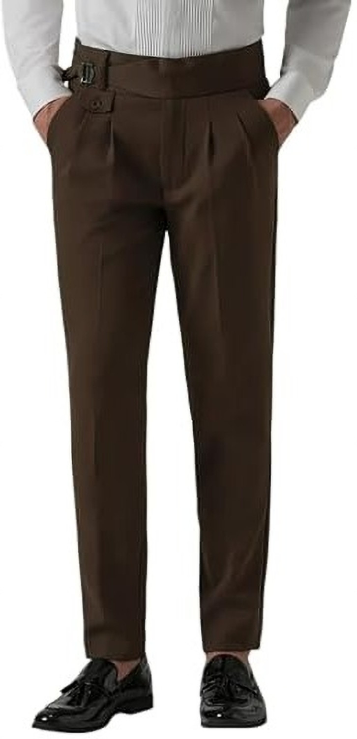 Image of SKENJEL Men Regular Fit Beige Polyester Trousers