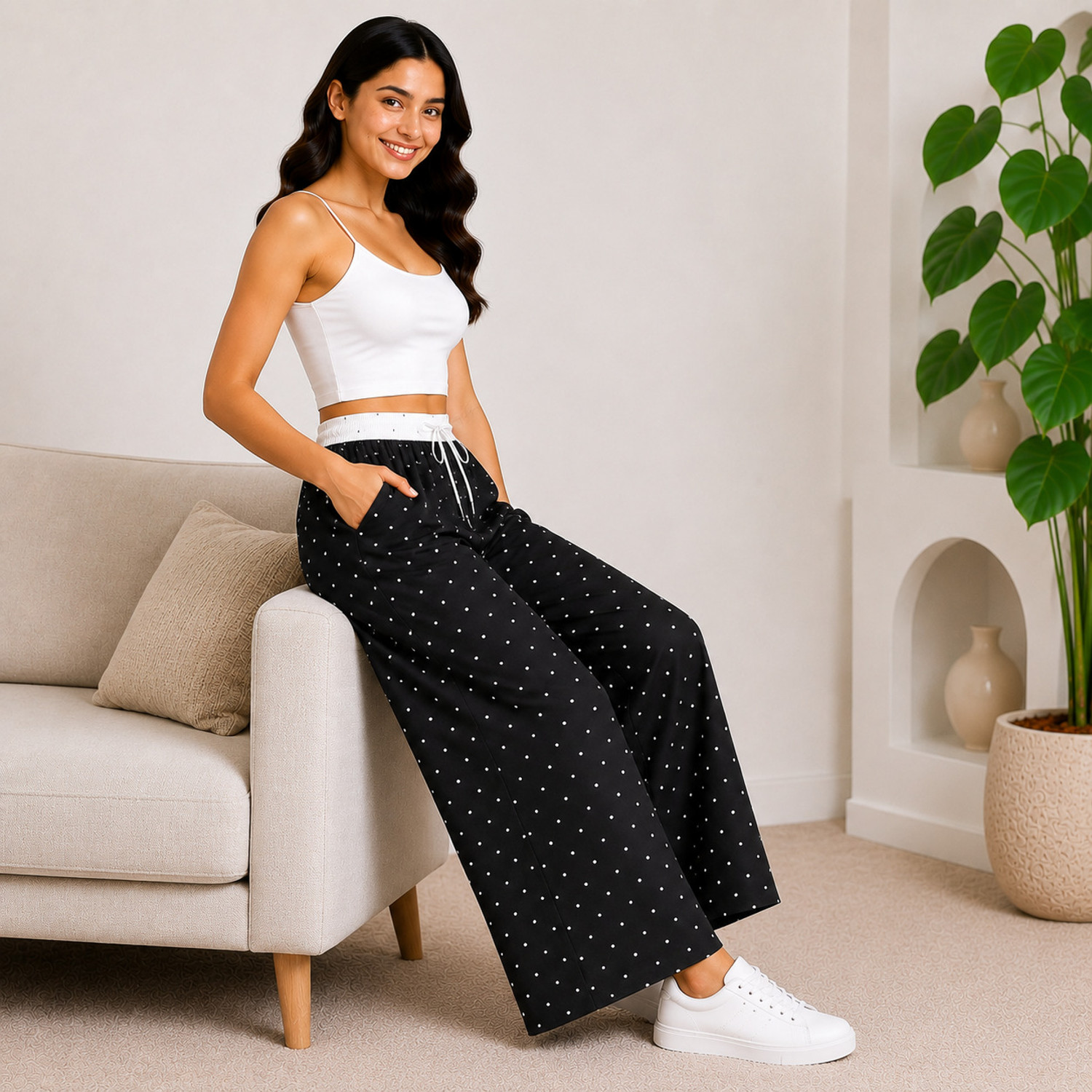 Image of haniya fashion Women Flared Black Polyester Trousers