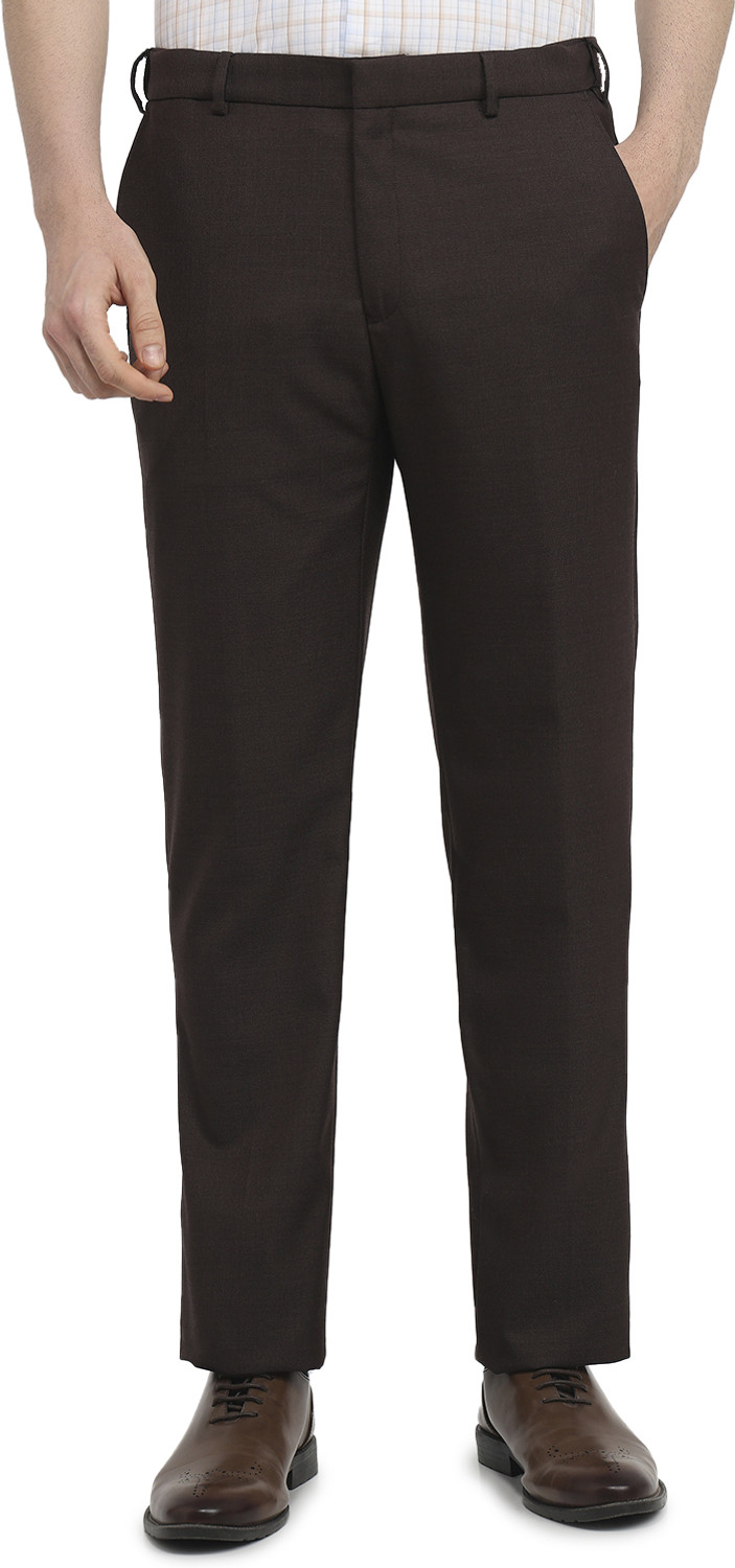 Image of Raymond Men Slim Fit Green Viscose Rayon Trousers