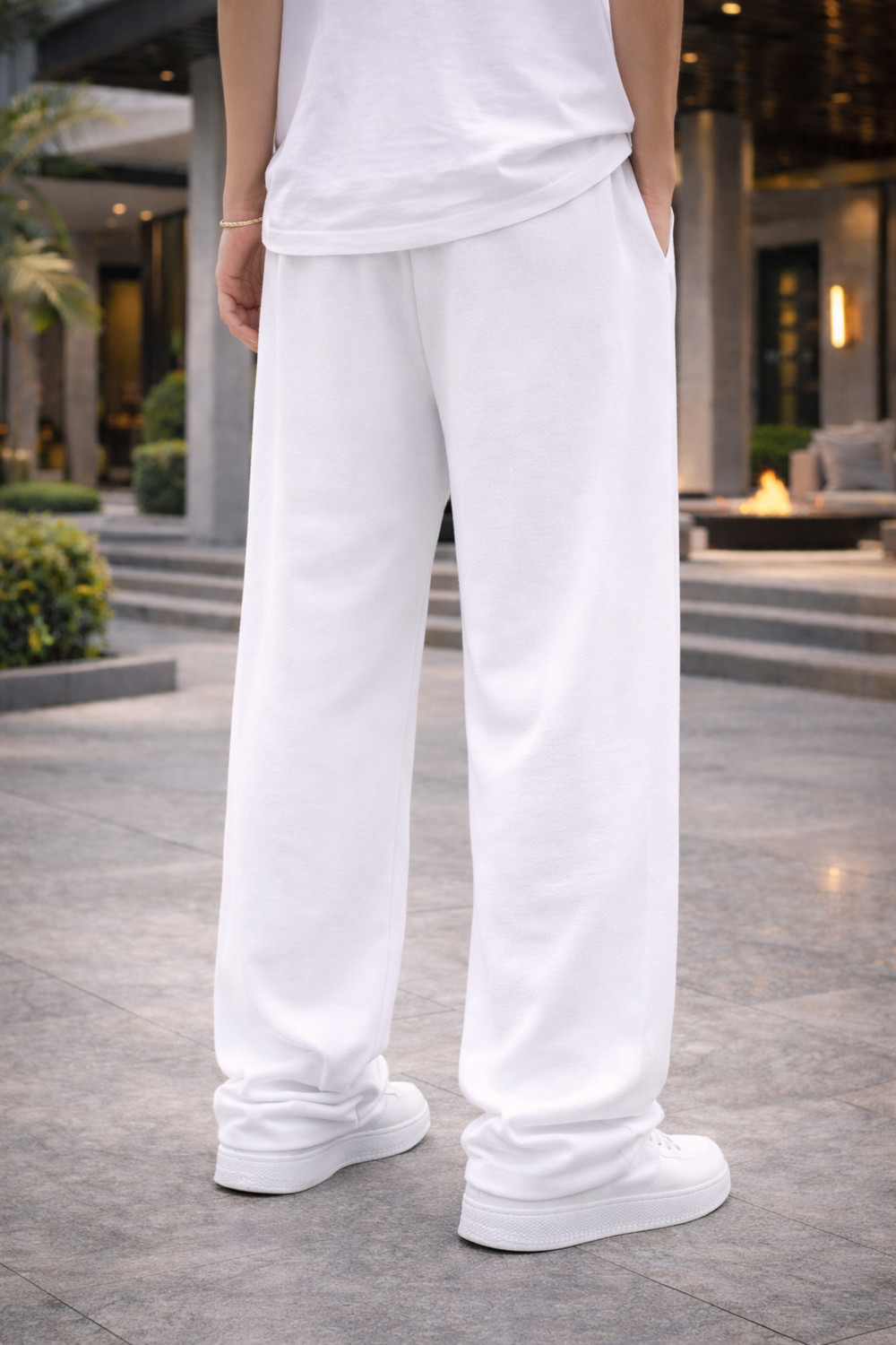 Image of VELVET ROOTS Men Loose Fit White Cotton Blend Trousers