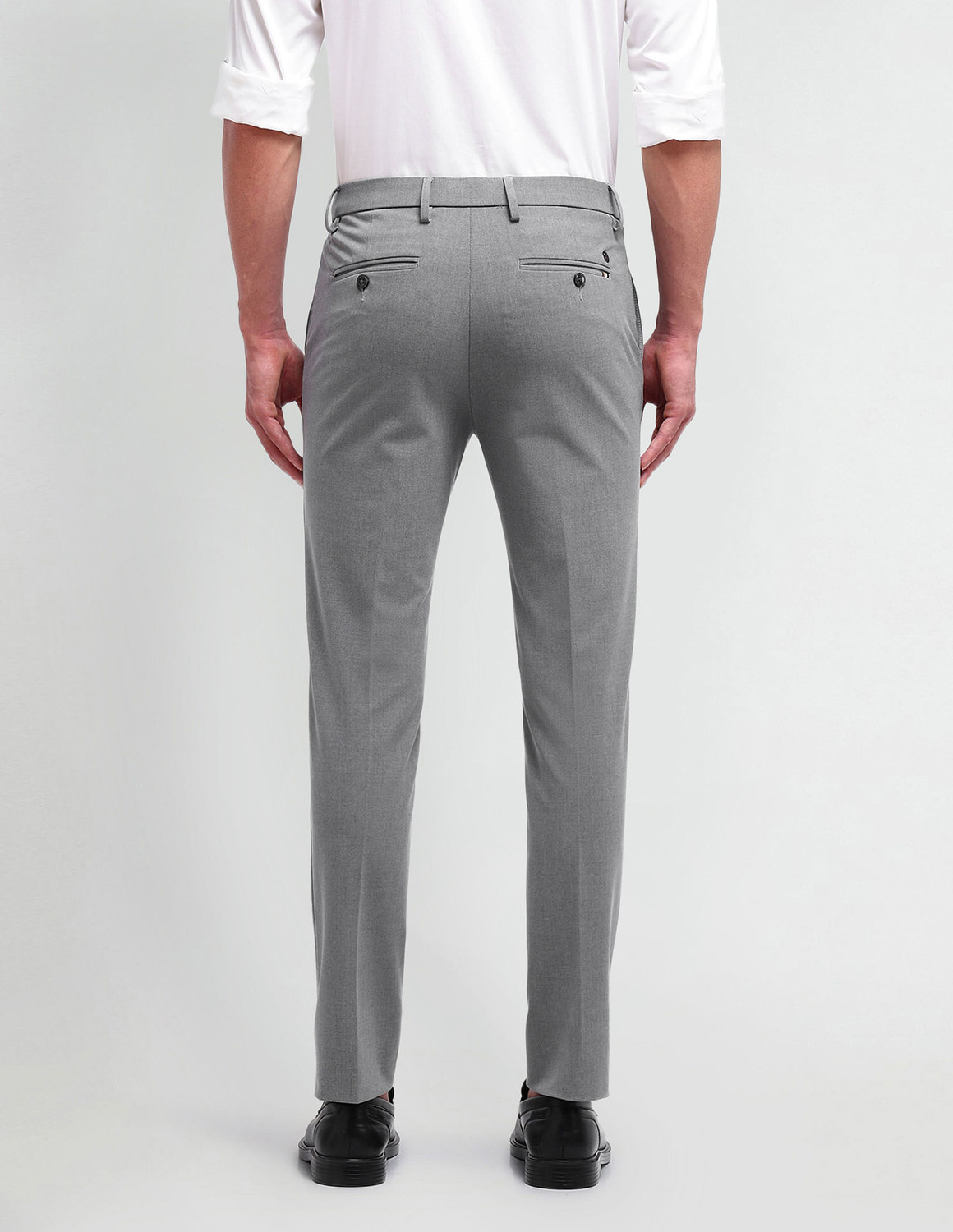 Image of Arrow Newyork Men Slim Fit Grey Polyester Trousers