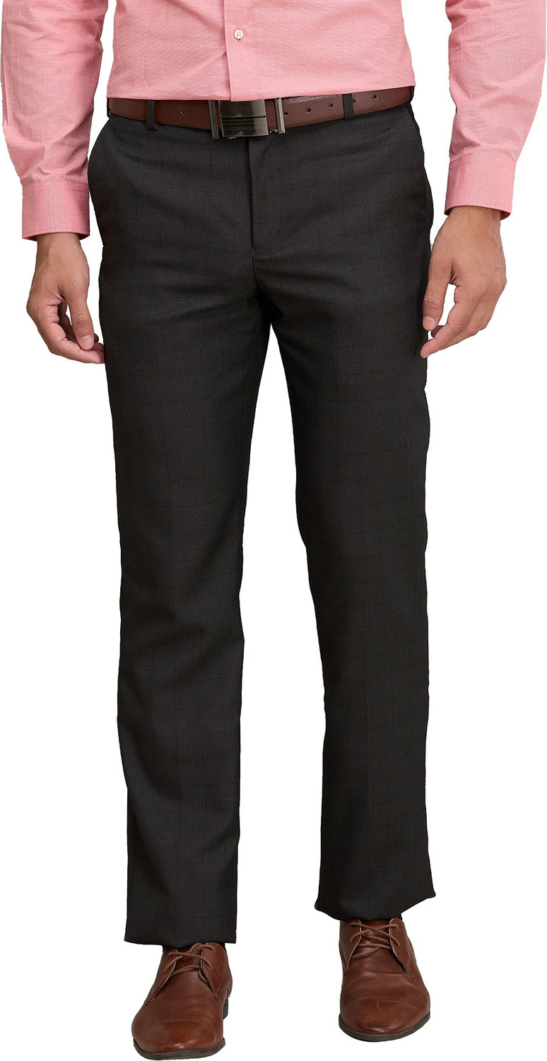 Image of PARK AVENUE Men Regular Fit Brown Polyester Trousers