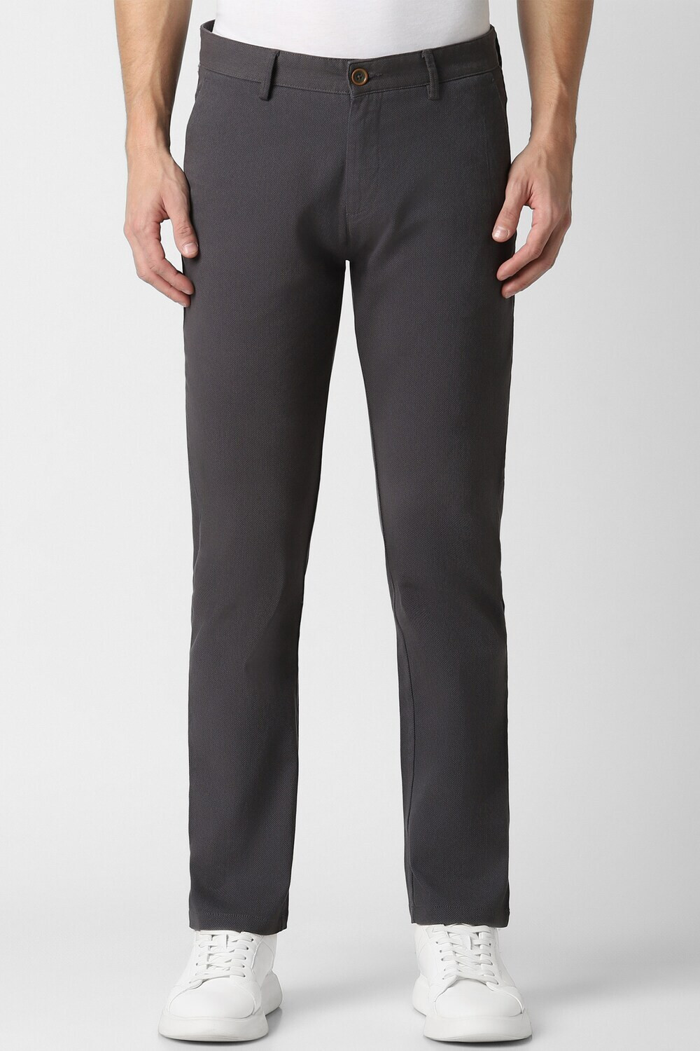 Image of MONTE CARLO Men Slim Fit Grey Cotton Blend Trousers