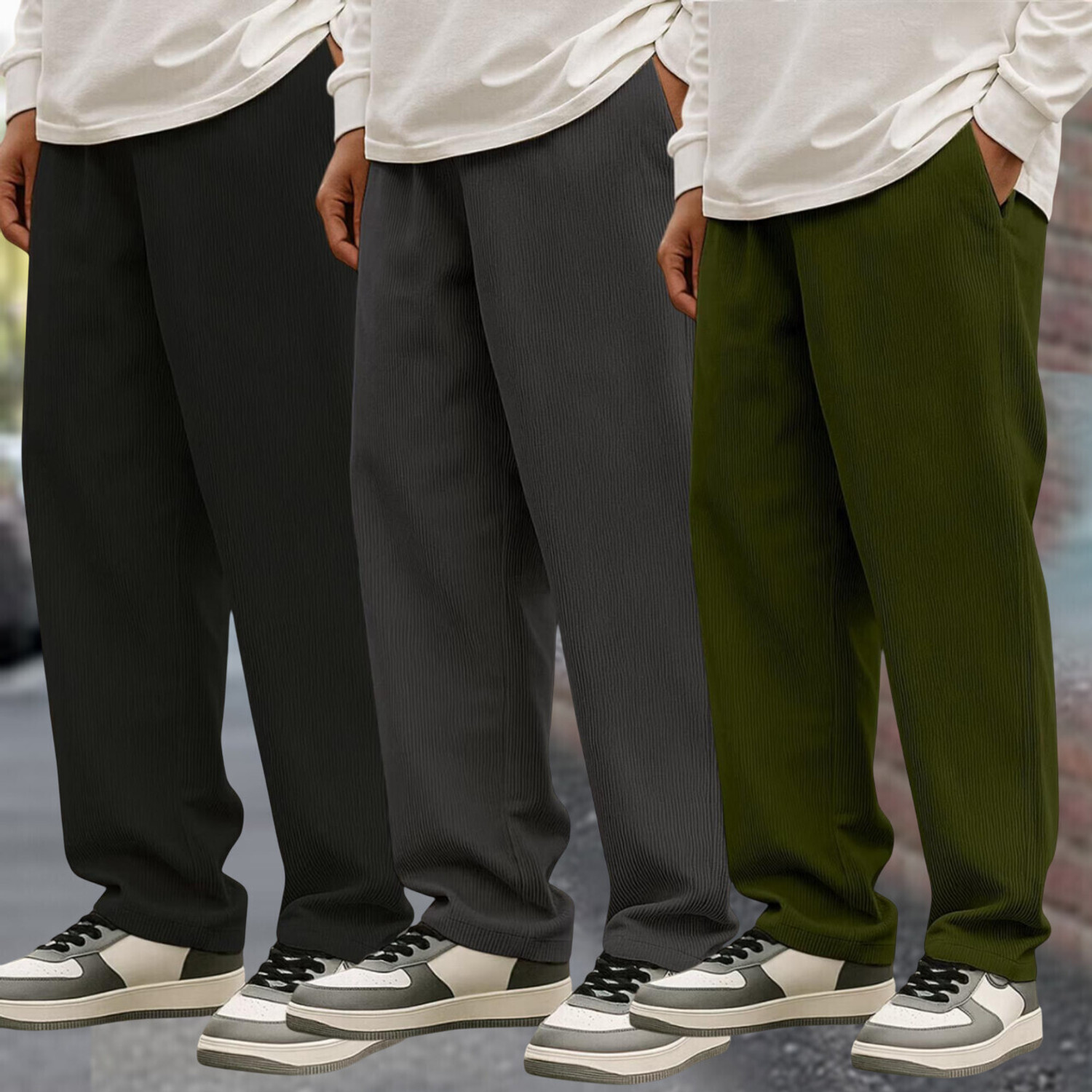 Image of Roadster Men Relaxed Multicolor Cotton Blend Trousers