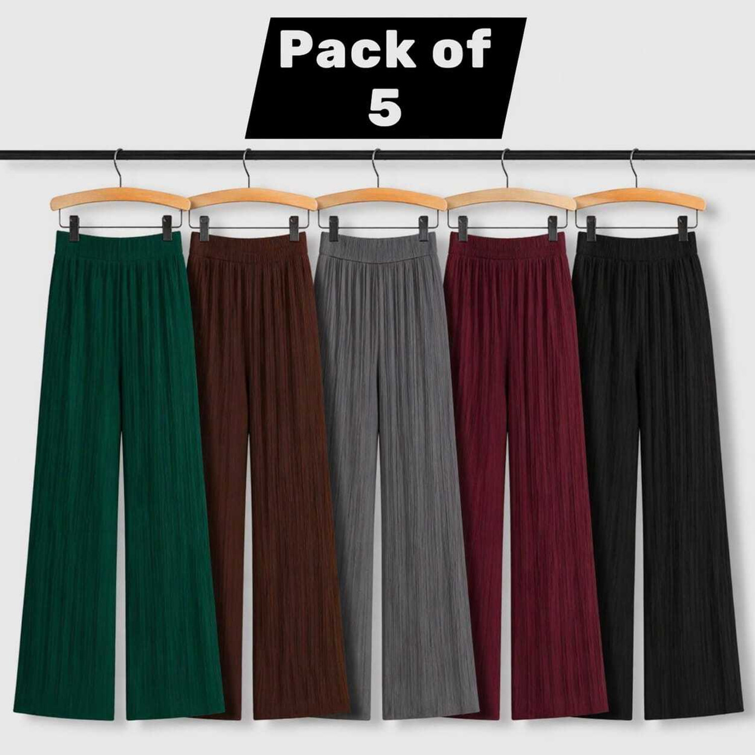 Image of SARA COLLECTION Pack of 3 Women Loose Fit Multicolor Lycra Blend Trousers