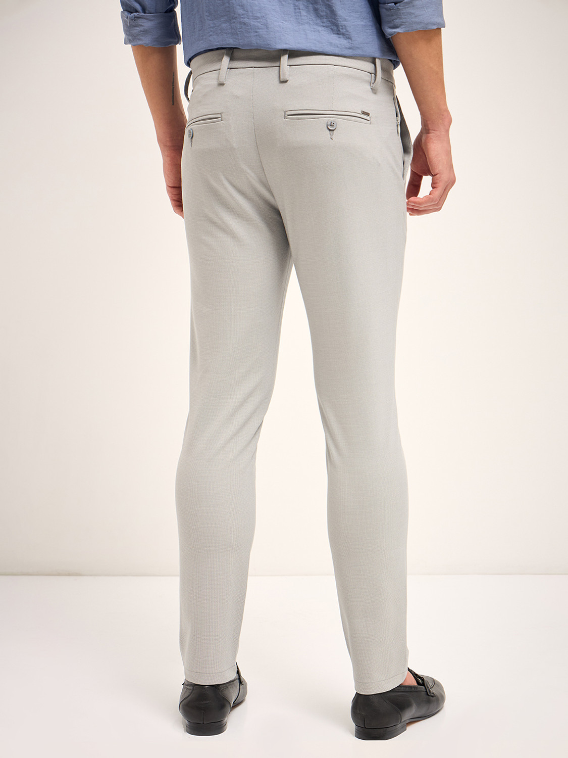 Image of THE BEAR HOUSE Men Slim Fit Grey Polyester Trousers