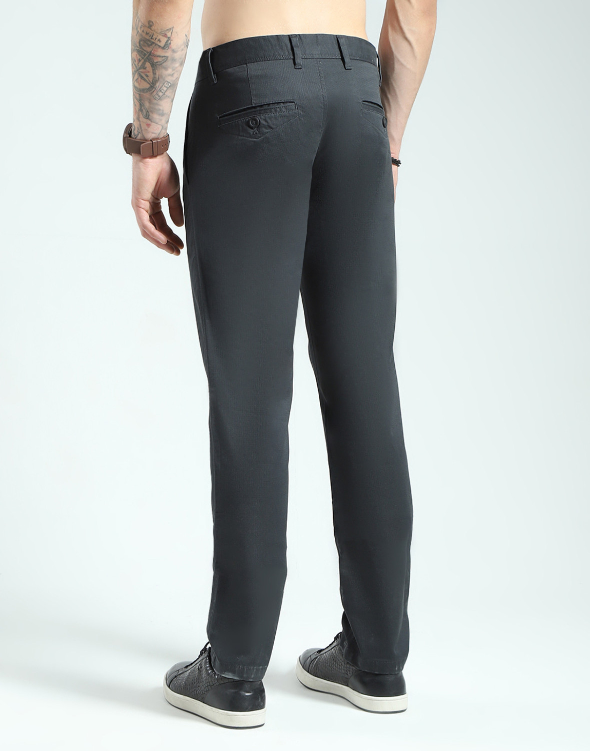 Image of MONTE CARLO Men Slim Fit Grey Cotton Blend Trousers