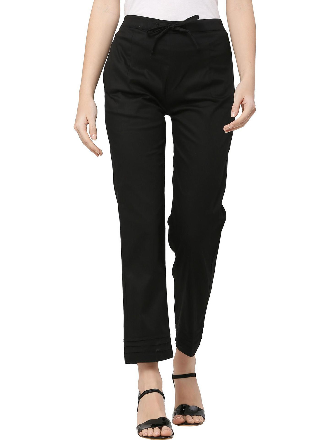 Image of Shopbering Women Straight Fit White Cotton Blend Trousers