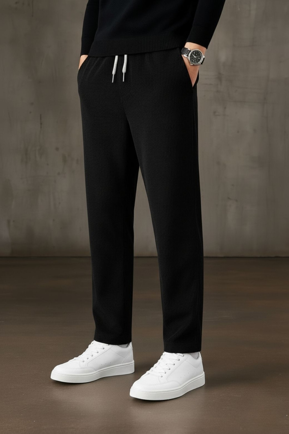 METRONAUT Straight Fit Black Polyester Trousers - Image 1