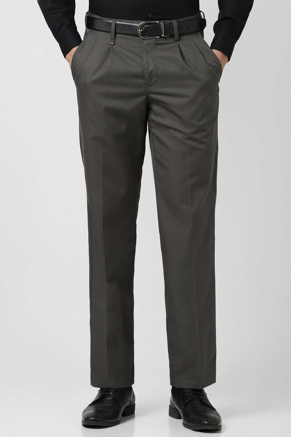 Image of VAN HEUSEN Men Regular Fit Black Polyester Trousers