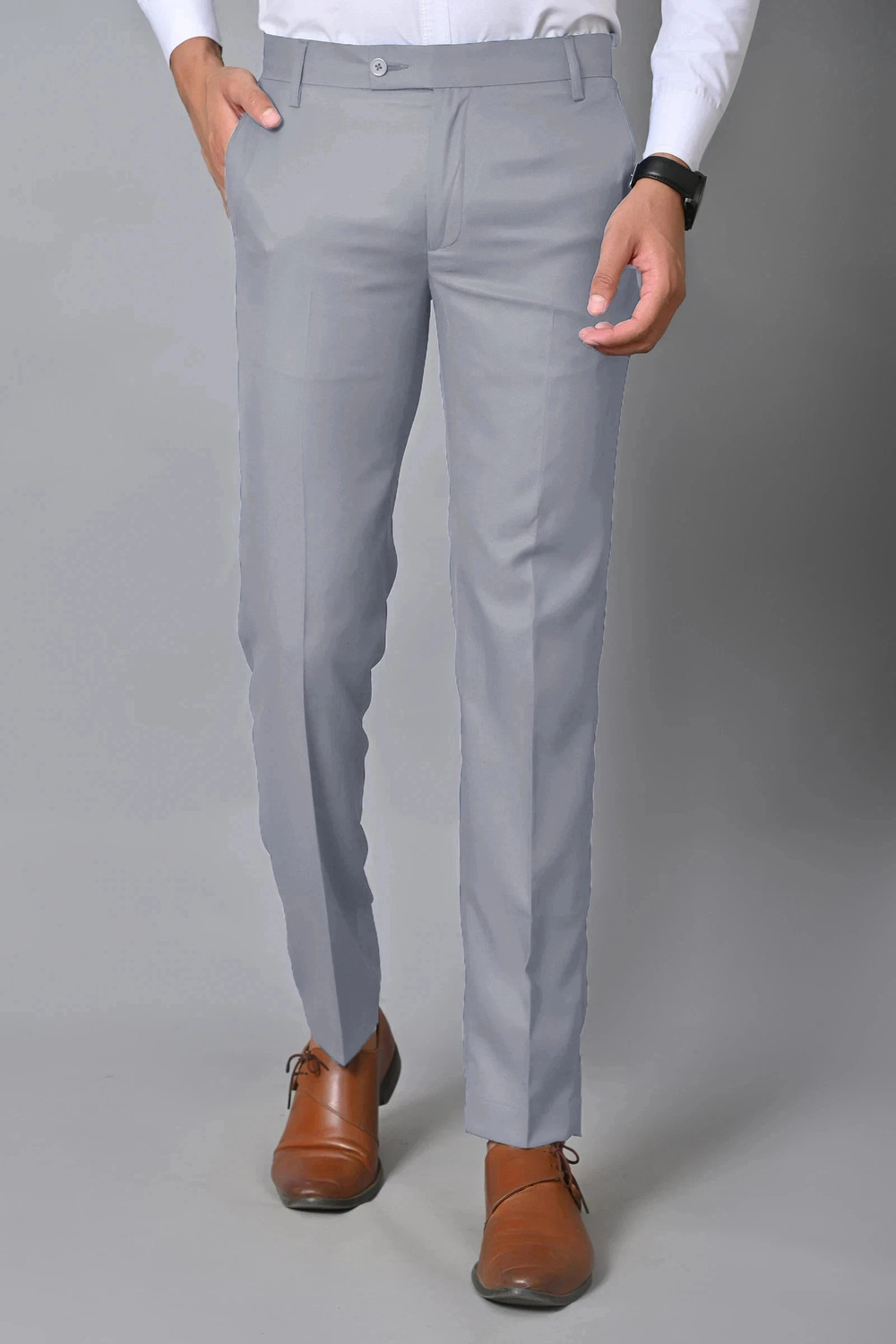 El Cielo Men Regular Fit Grey Trousers - Image 1